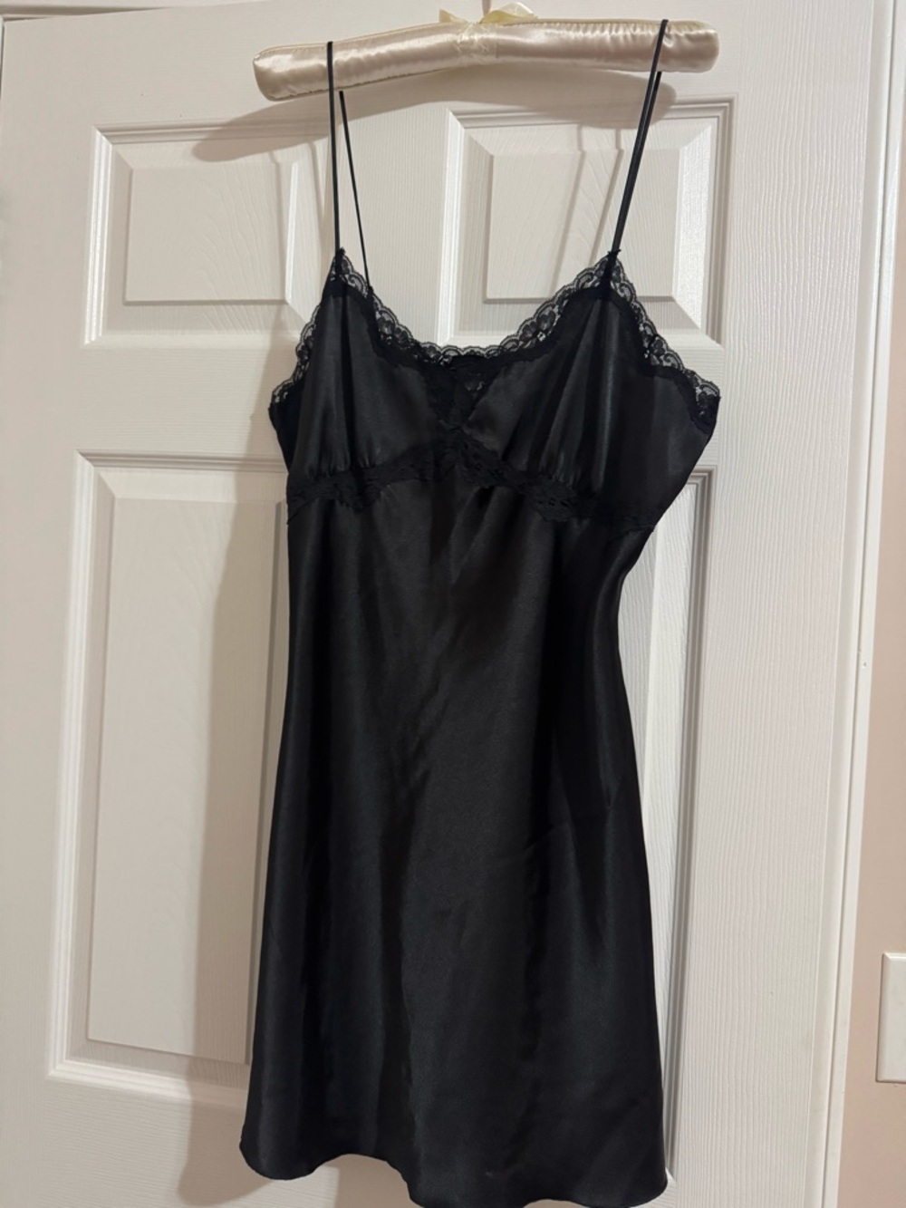 PINK Victoria's Secret Black Lace-Trim Slip Chemise